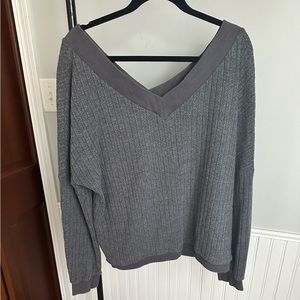 Slouch/ deep V-neck gray sweater. Brand- Precisely Priscilla.